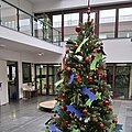 Sternschnuppenaktion 2025 Im Vordergrund ein Weihnachtsbaum mit Wunschzetteln