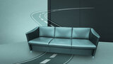 Ein Sofa steht auf einer Straße.